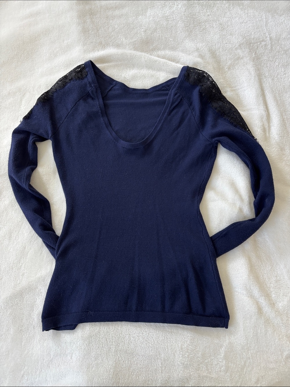Guess Navy Long Sleeve Top with Black Lace Shoulders - Picture 7 of 7